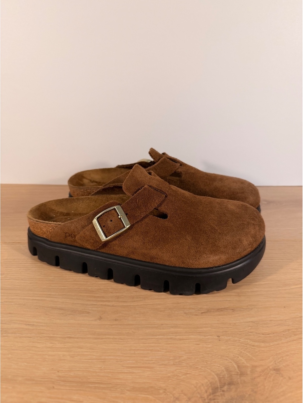 Birkenstock Papillio Boston Chunky Brown Suede Platform Clogs EU 38 Narrow